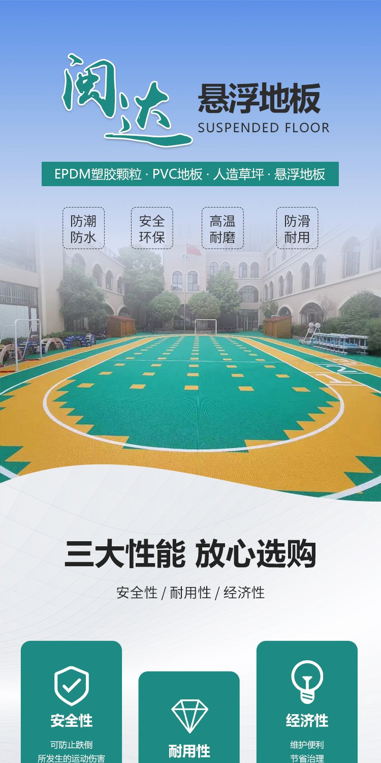 悬浮拼装运动地板 幼儿园室外篮球场防滑耐磨地 拼接塑料地板每平方米约50.00元每平米(6)